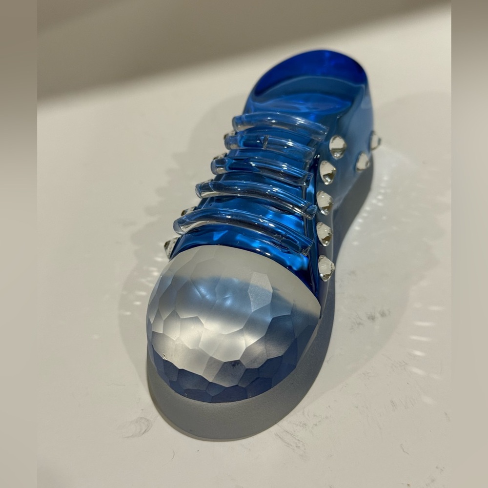 Simon Designs SD blue frosted crystal sneaker paperweight